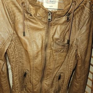 Faux hooded leather jacket